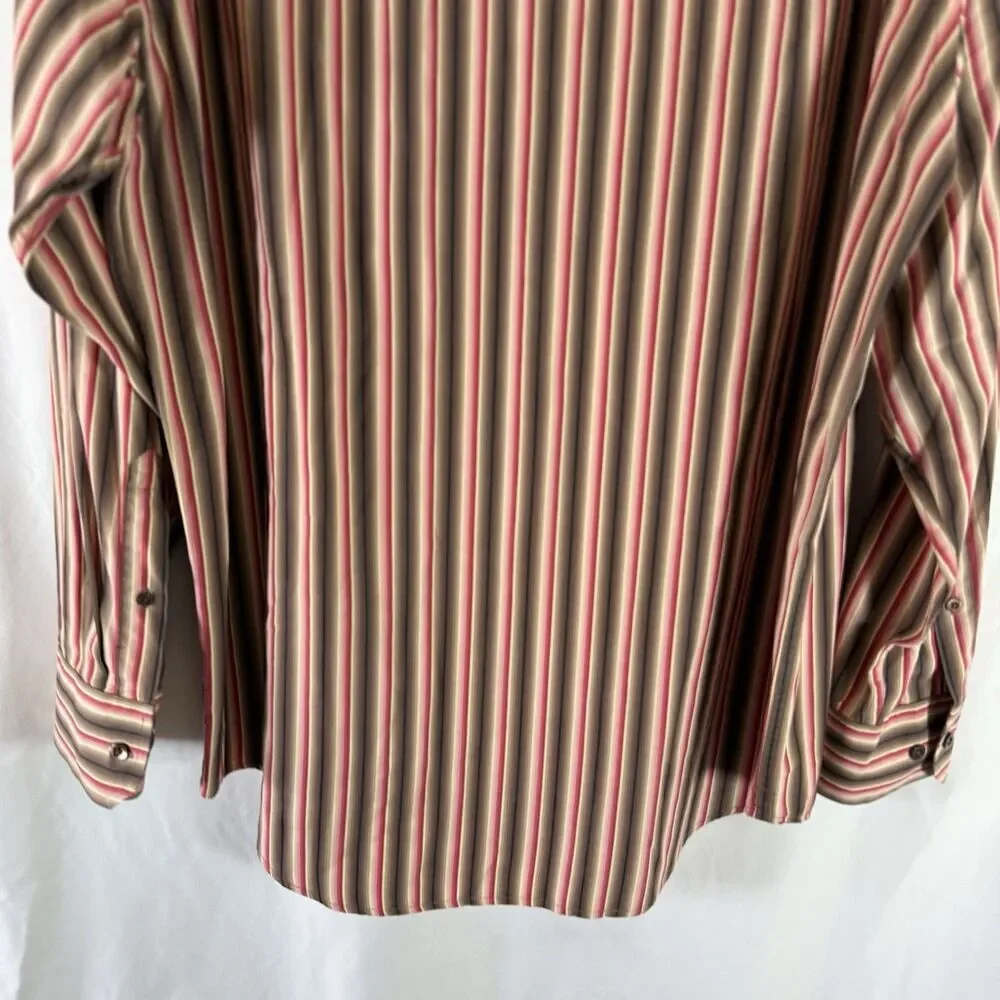 Banana Republic Dress Shirt Men's Large Brown Striped Button Up Long Sleeve